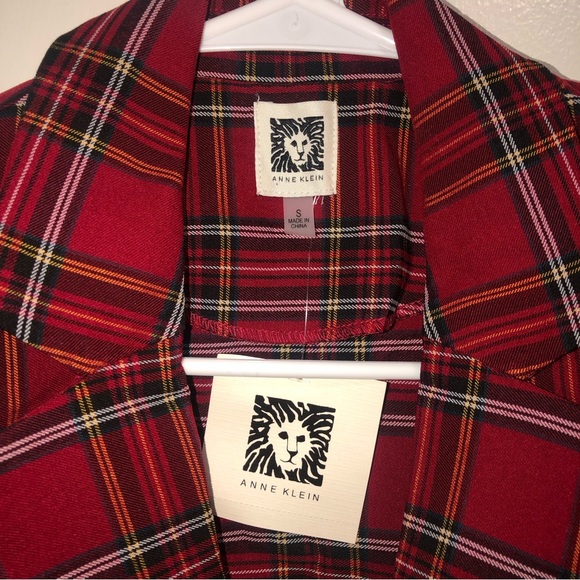 BNWT! Anne Klein Red Tartan Plaid Stretch Jacket - Picture 2 of 4